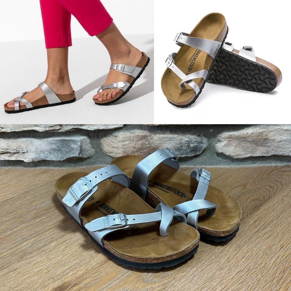 Birkenstock strappy silver sandals